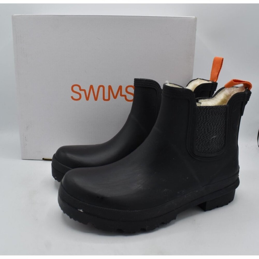 SWIMS Womens Size 7 Charlie‎ Black Lined Waterproof Chelsea Rain Boots Shoes